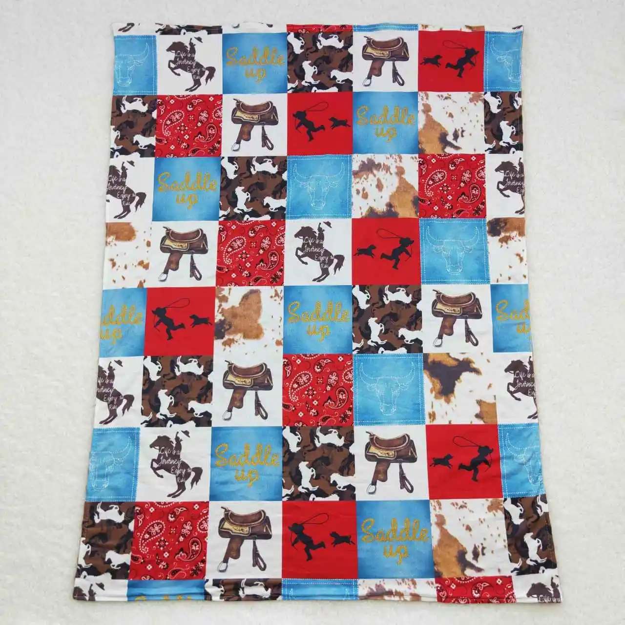 BL0055 Western Riding Horse Head Baby Kids Clothing Red Blanket Pattern Wholesale Toddler Children Summer Boutique