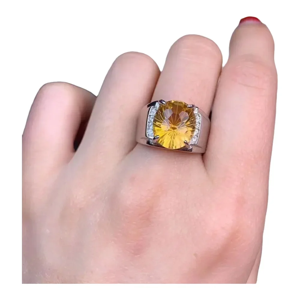 

KJJEAXCMY-925 Sterling Silver Inlay Citrine Gemstone Ring for Men, Fine Jewelry Party, birthday gift, New Year, Christmas