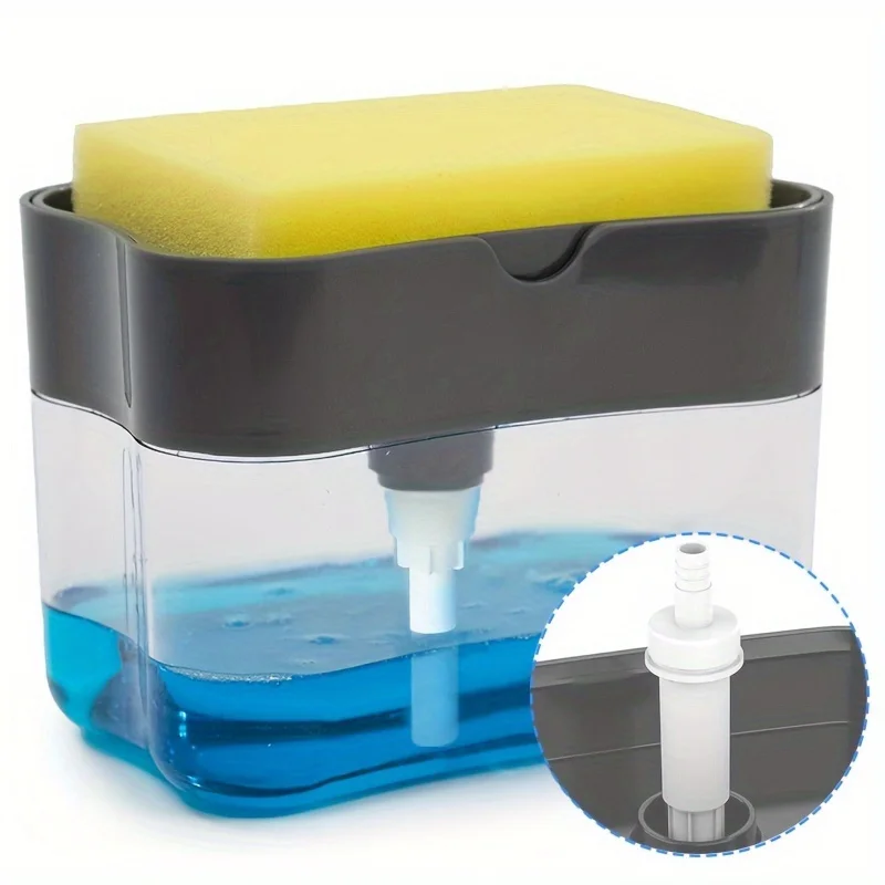 1 PCS Fashionable Kitchen Detergent Dispenser and Sponge Holder, Equipped with Leak Proof Pump Head Soap Dispenser Storage