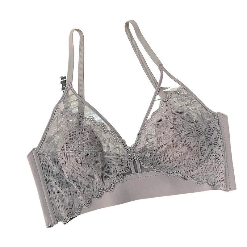 Sexy Lace Crop Top Deep V Backless Camisole Hollow Mesh Bra Female Solid Color Seamless Underwear Removable Chest Pad Tank Top