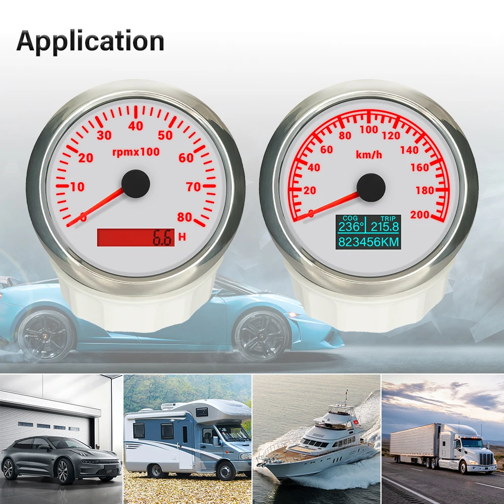 ELING Car 85MM GPS Speedometer 0-30KNOTS 0-60KNOTS 0-60K 0-120K 0-200K with COG TRIP with 4K 6K 8K RPM Tachometer with Backlight