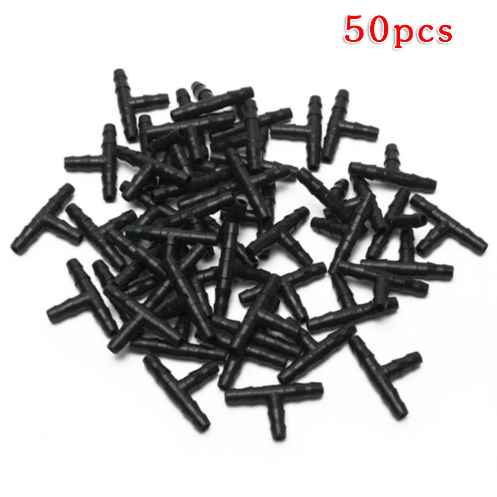 50PCS Barb Tee Piece 3 Way 4/7mm Connector Garden Watering Pipe Hose T Joint Micro Drip Irrigation Tool 1/4\'\' Couplings Tool