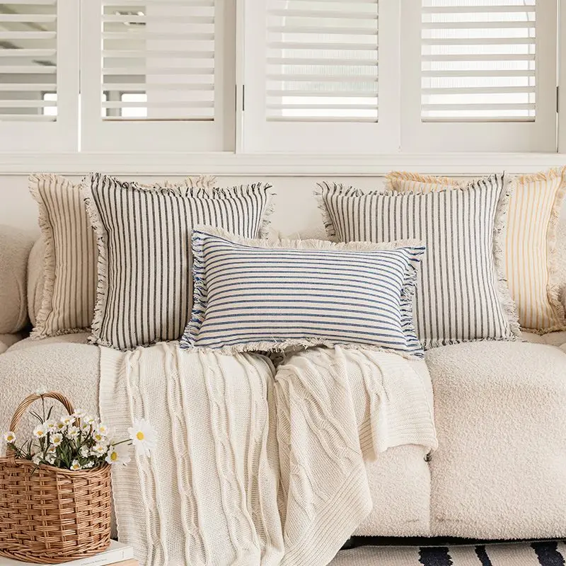 Linen Striped Plaid Jacquard Crochet Pillow Case 50x50 Nordic Simple Pillow Covers Decorative Living Room throw Pillows for Sofa