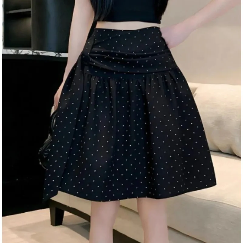 Polka Dot Skirt Women's A-word 2026 Summer Dress Medium Skirt Umbrella Half Big Swing Skirt