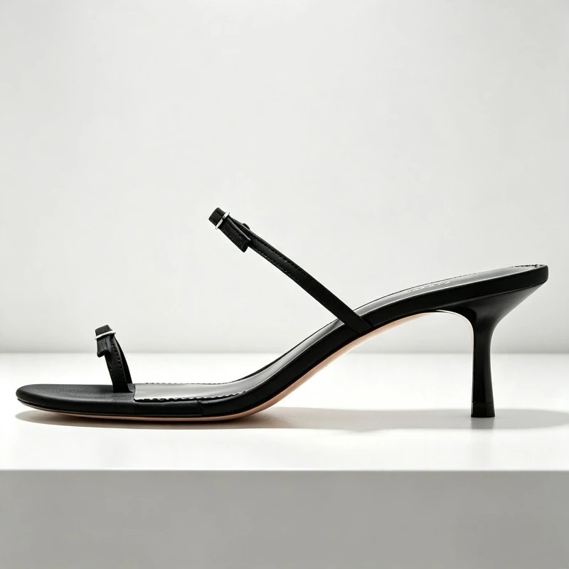 Summer Black Clip Toe High Heel Mules Sandals Women Narrow Band Buckle Detail Clip-toe Flip Flops Comfortable Beach Casual Shoes