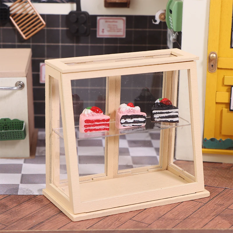 1:12 Dollhouse Miniature Display Cabinet Cake Cabinet Mini Bread Rack Cupboard Storage Shelf Model Kitchen Furniture Decor Toys