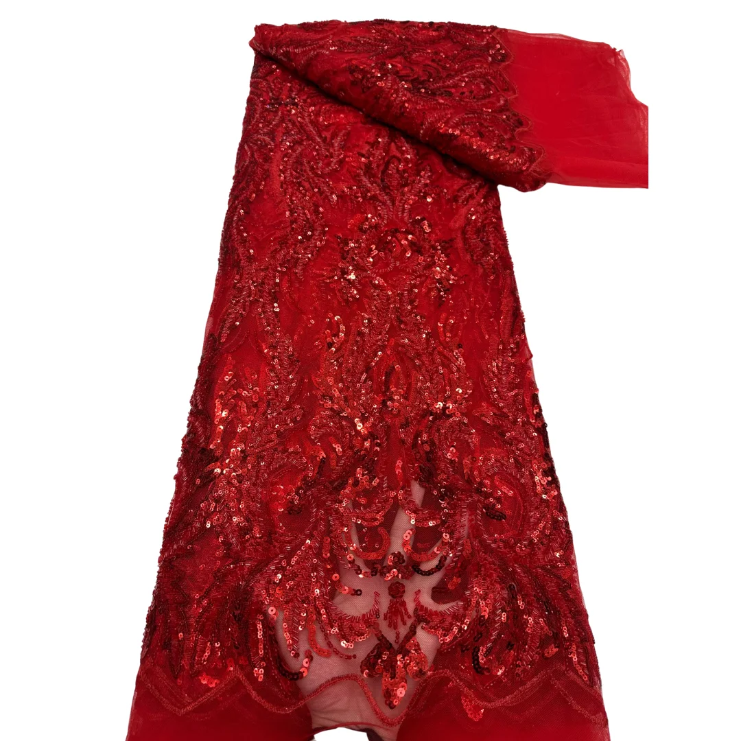 

Red French Tulle Lace Fabric 2026 European Embroidery Mesh High Quality Sheer Lace For Elegant Banquet Evening Gown Dress