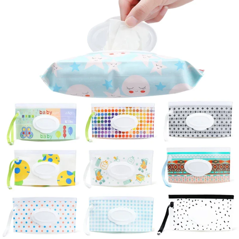 Oligbaby-Poudres de lingettes de support, sac de lingettes, couvercle rabattable, boîte à mouchoirs, sangle à pression mignonne, quotidien, utile,