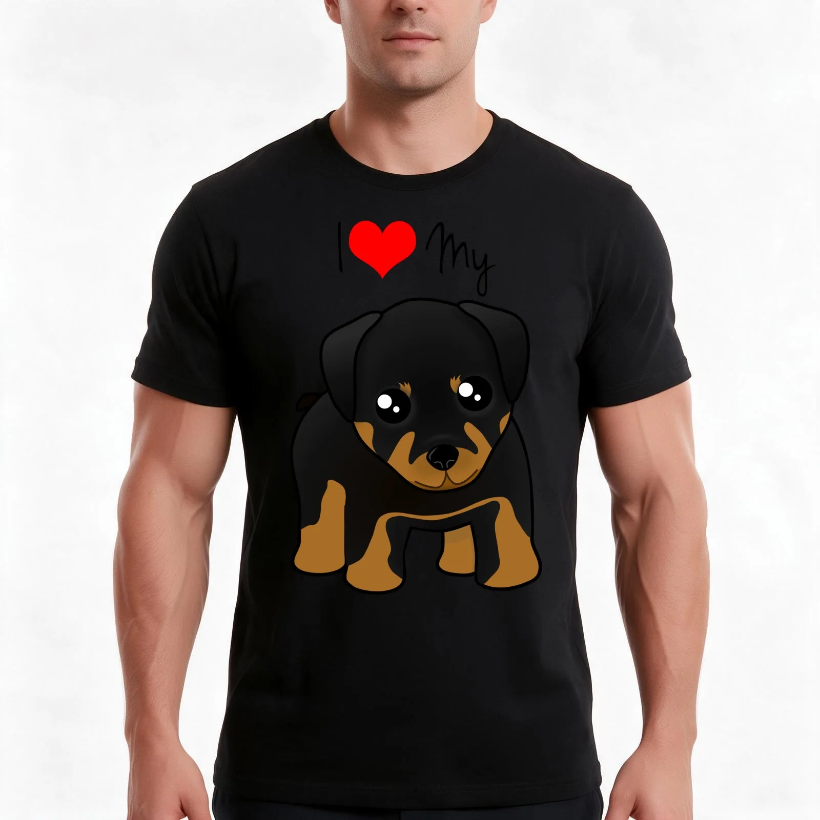 Cute Little Rottweiler Puppy Dog T-Shirt, Summer Casual Cotton Tee, Oversized Streetwear Tops, Vintage Graphic Print