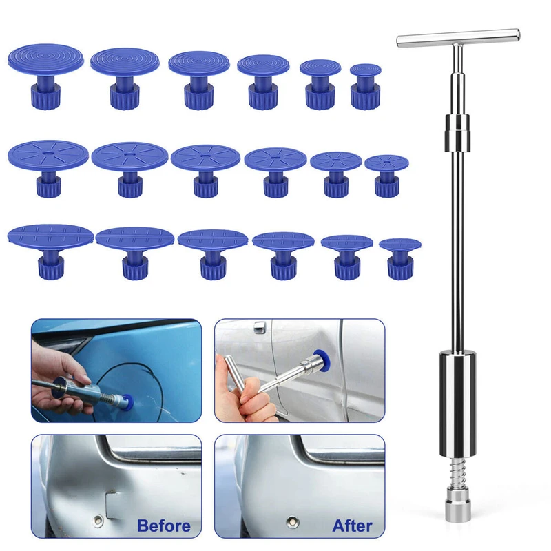 19pcs/set Car Body Dent Puller Repair Tools Puller Removal Kit To Remove Dents Metal Sheet Pulling Hammer Plastic Suction Cup