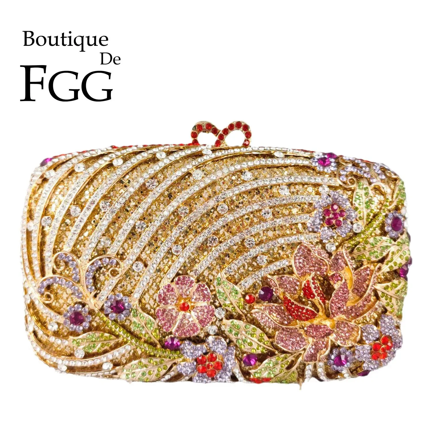

Boutique De FGG Luxury Crystal Clutch Handbags for Women Formal Party Dinner Rhinestone Clutch Purse Bridal Flower Evening Bag