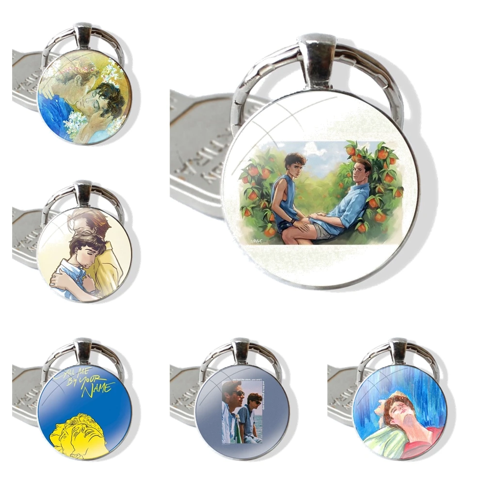 Call Me By Your Name Oil Painting Design Keychain Handmade Glass Cabochon Key Ring Holder Pendant Key Chains