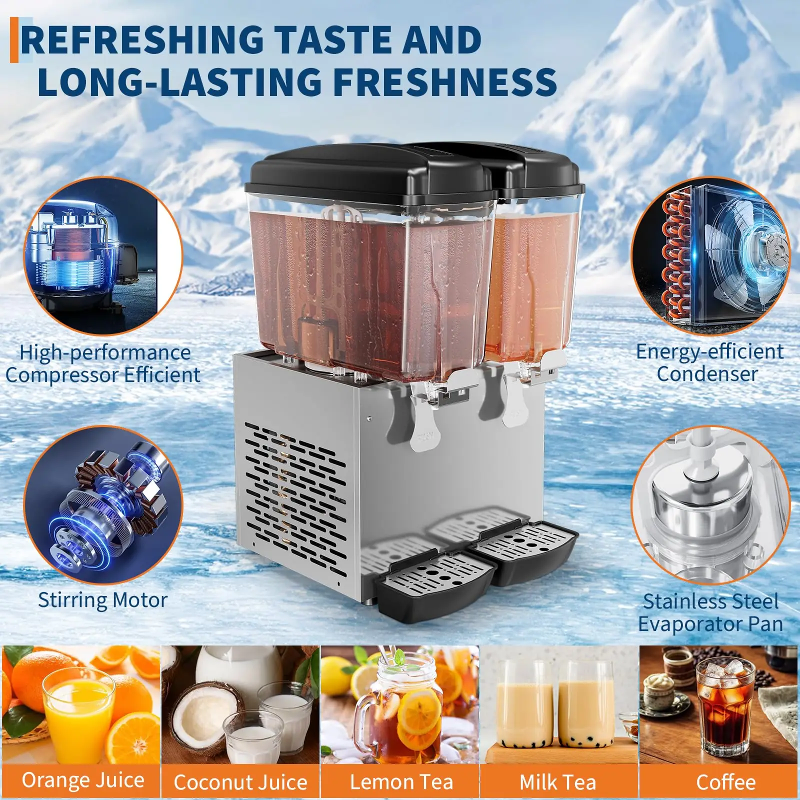 2 Tank Commerciële Drank Dispenser 18LX2 36L Rvs Iced Tea Sap Machine Snelle Koeling Voor Restaurant Hotel Party