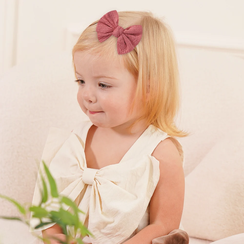 10pcs Random Color Cute Baby Headband with Butterfly Knot Embroidered Nylon Pink Color Children Hair Accessories Thin Headbands