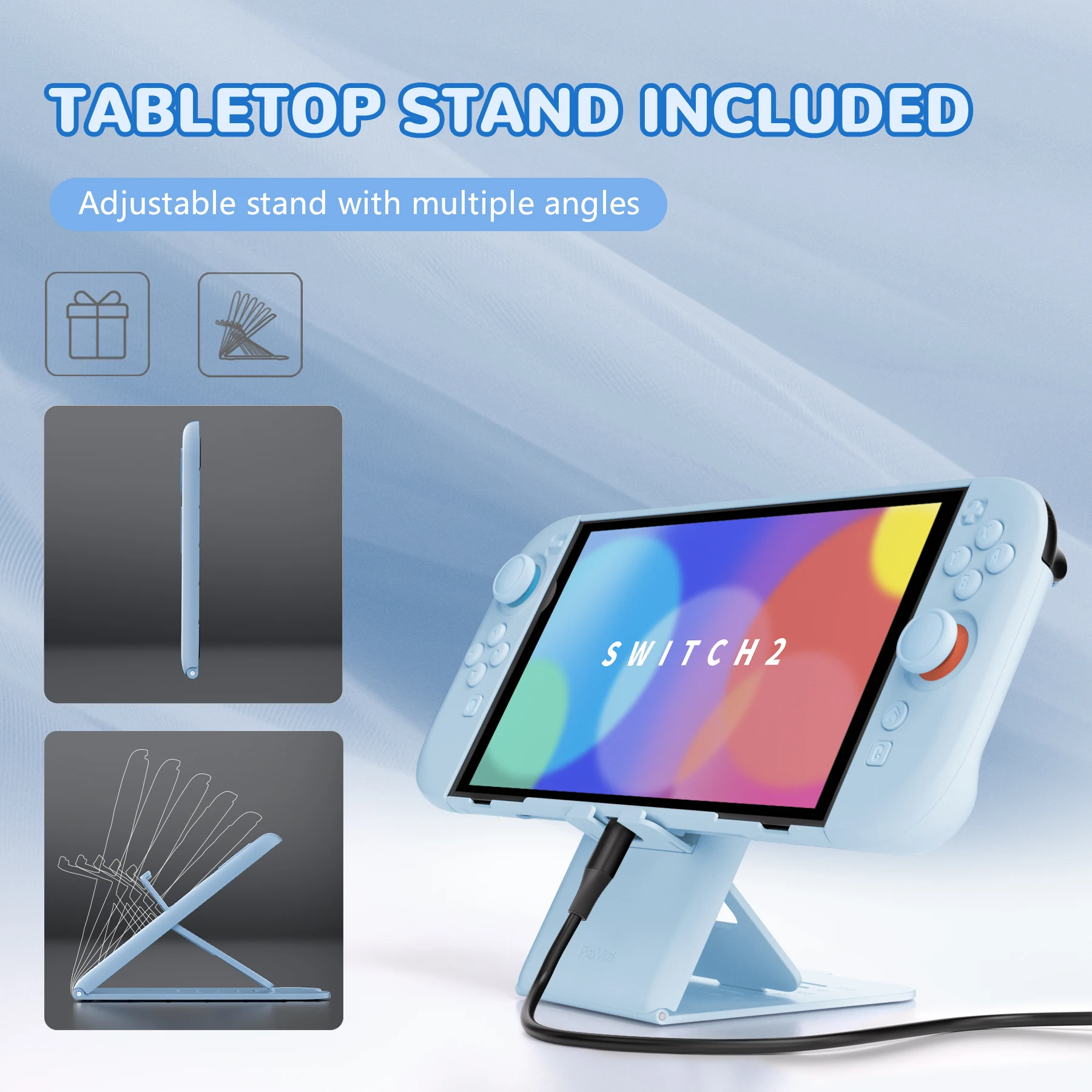 PlayVital Solid Color Protective Case for Nintendo Switch 2, Anti-Scratches Hard Shell Dockable Grip Cover with  Foldable Stand