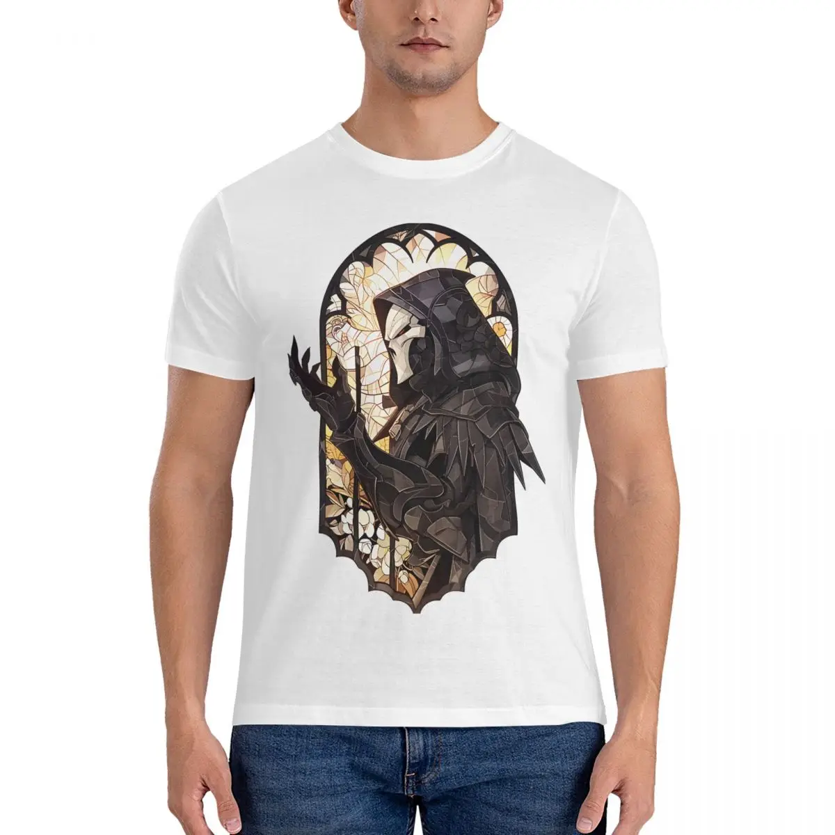 Stained Glass Death Blossom T-Shirt Men Overwatch Casual Pure Cotton Tees Round Neck Short Sleeve T Shirts Summer Clothes