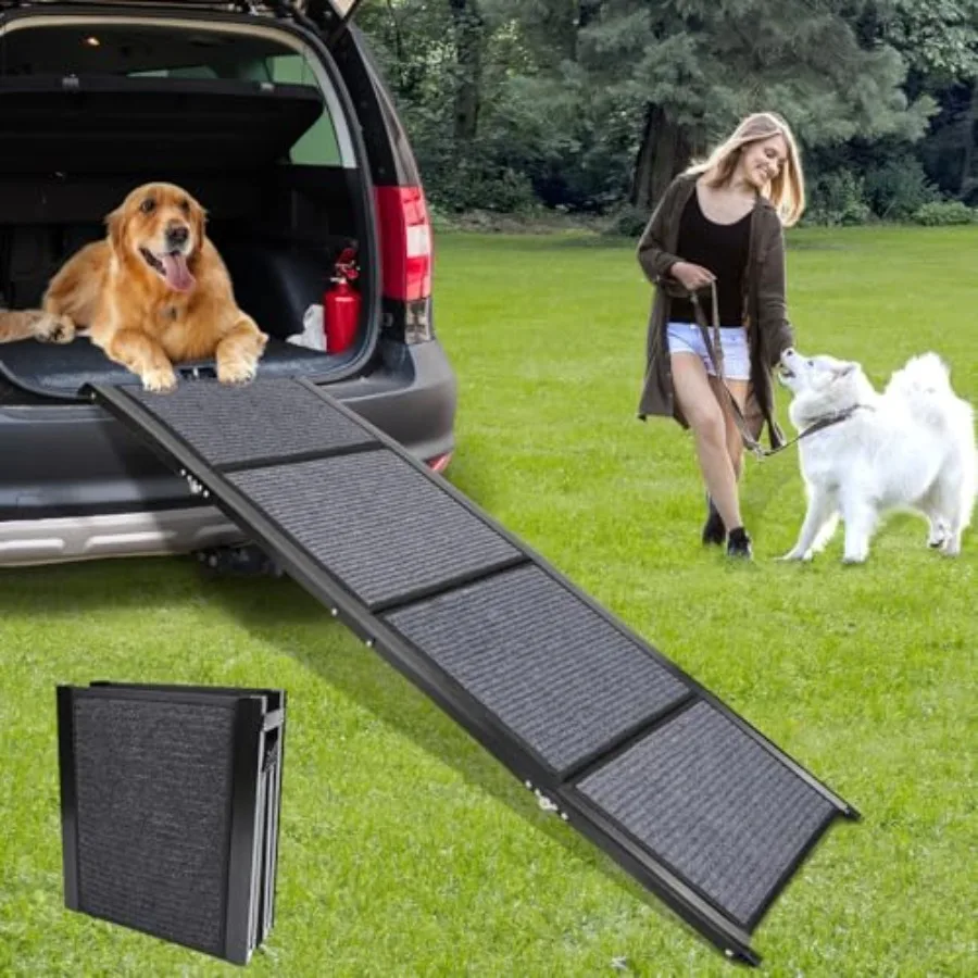 

Dog Ramp for Car: Portable Folding Pet Stair Ramp with Non-Slip Carpet, 71 Long × 19.7 Wide, Gray, Supports Medium to Large Dog