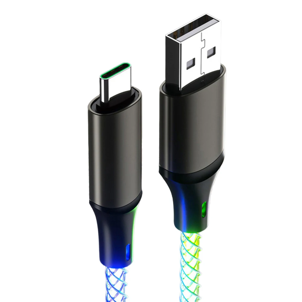 Cable Micro USB tipo C de carga rápida para iPhone, Huawei, Xiaomi, cargador de luz LED, Streamer fluido, 6A, 66W