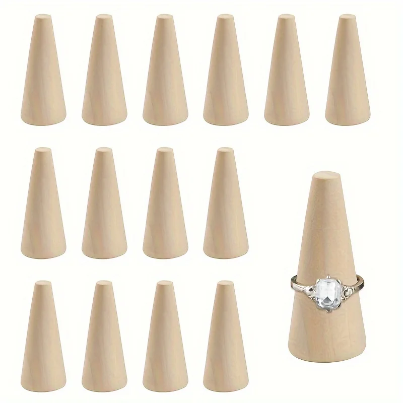 10Pcs Wooden Ring Displays Cone Shaped Finger Ring Stand Jewelry Display for Rings Jewelry Exhibition