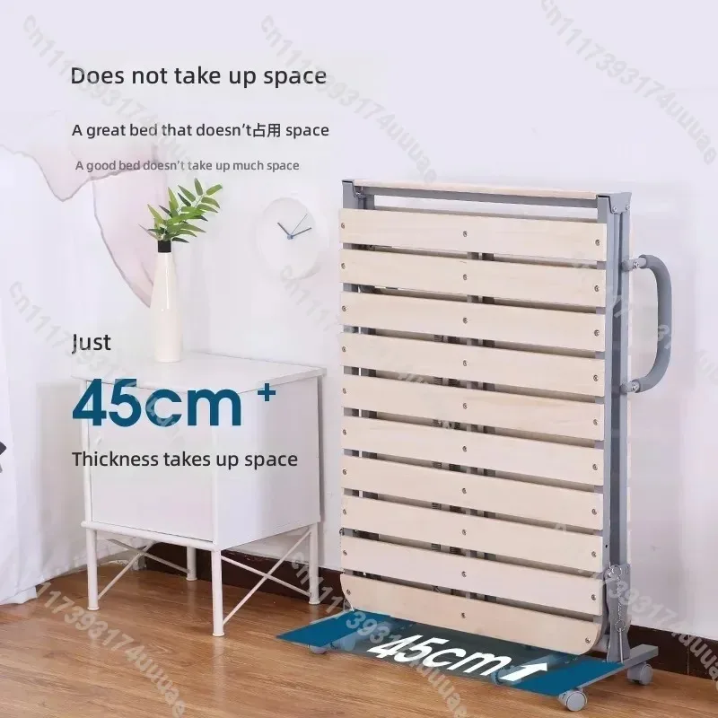 Single Paulownia Wood Folding Bed Simple Solid Wood Office Nap Bed Hotel Extra Bed Household Lunch Break Furniture