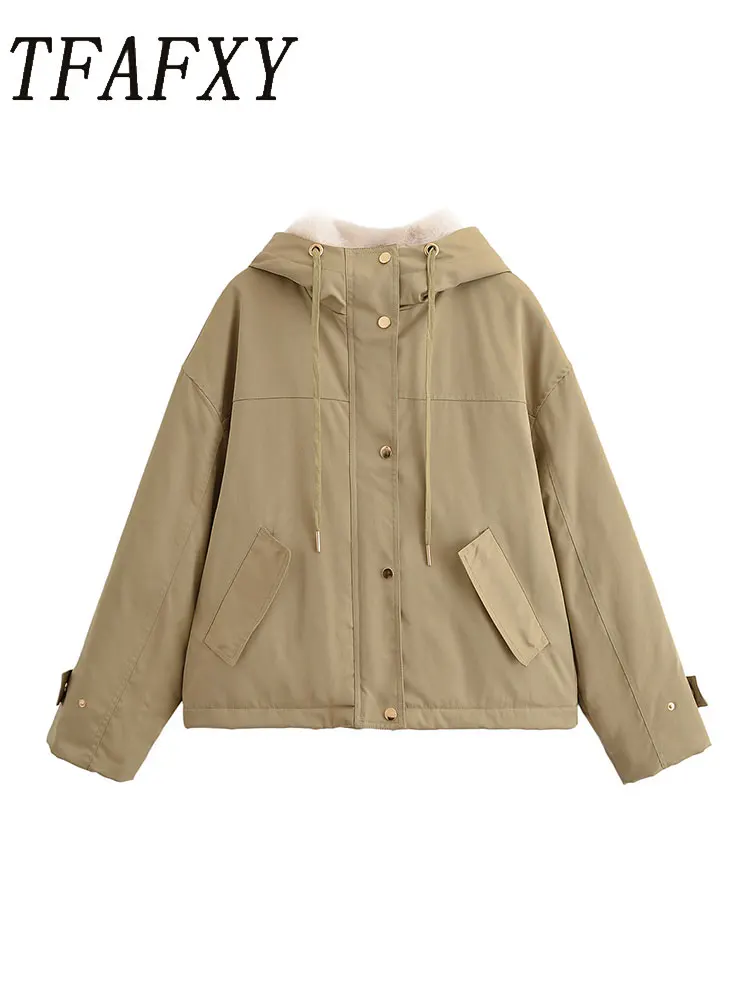 

TFAFXY Women's Winter Fur Jacket 2025 Women New Long Sleeve High Street Paker Jacket Lady New Fashion Leisure Outerwears