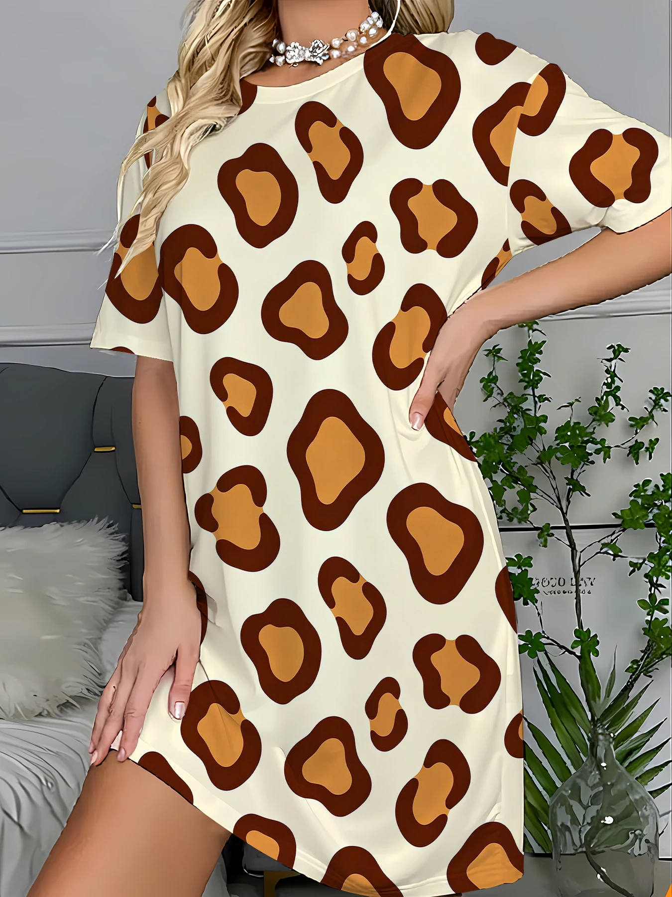 

Women's 3D Print Sleep T-Shirt Dress Cute Graphic Nightgown Korean Style Loose
