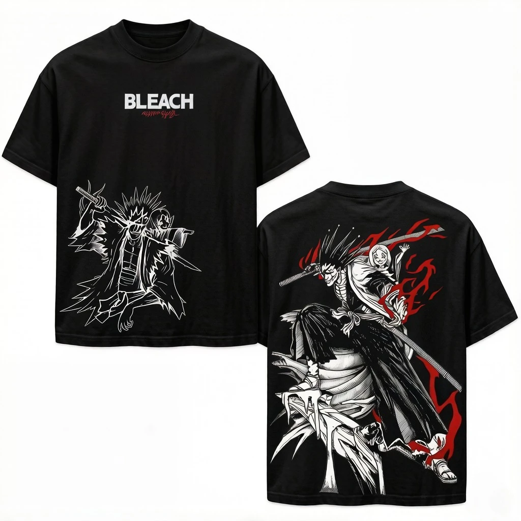 Vintage Anime BLEACH Zaraki Kenpachi Bedrucktes T-Shirt für Männer und Frauen, Japanischer Manga, Lässiges Baumwoll-Kurzarm-Shirt, Streetwear, Unisex Tee – Detail 2