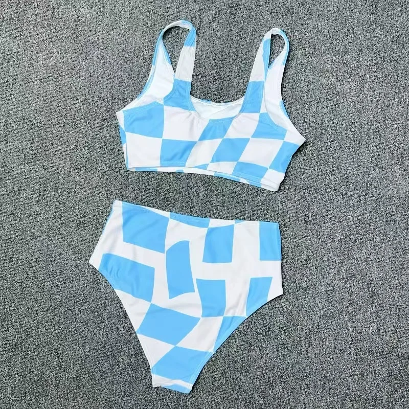 

Conservative Amber Ladies Bikini Swimwear with Chest Pad High Waist Two-Piece Beach Vaion Tank Top Sle Swimming Suit