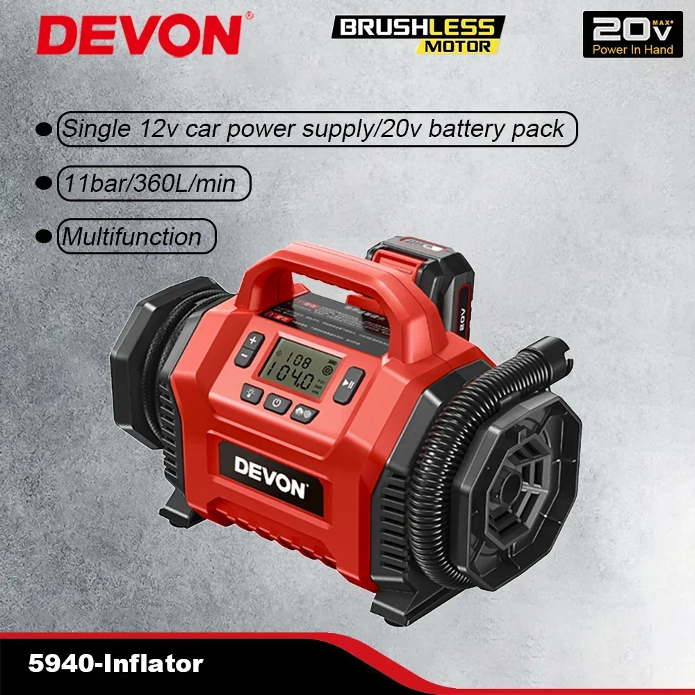 DEVON 5940 Inflator 160PSI Fast Electrical Air Pump Air Compressor Portable Wireless Tire Car Motorcycle Bicycle BasketBall