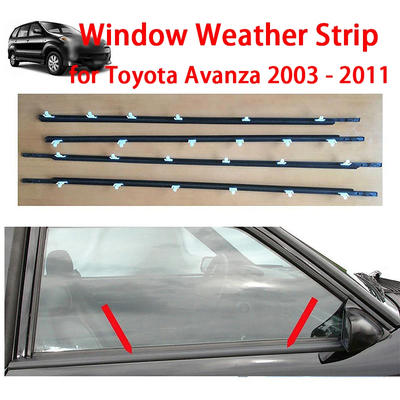 4pcs Weatherstrip Window Sealant Strip Car Window Moulding Trim Seal Door Glass Moulding For Toyota Avanza 2003 - 2011