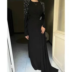 Customized Long Sleeves Evening Dresses O Neck Mermaid Prom Dresses Vestidos De Novia Floor Black Formal Length Party Dresses