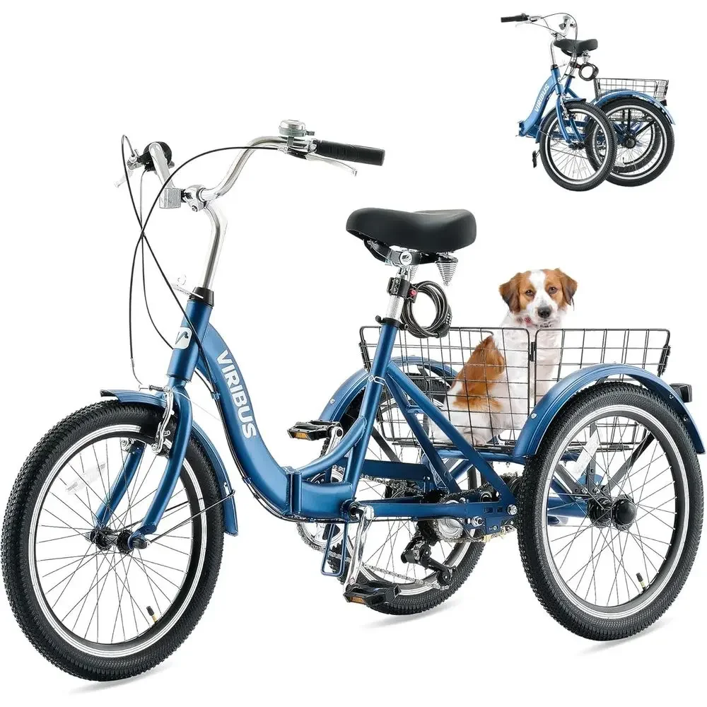 

20-Inch Foldable Adult Tricycle with 7-Speed Gears and Basket, Suitable for Seniors and All Ages, Supports Up to 330lbs