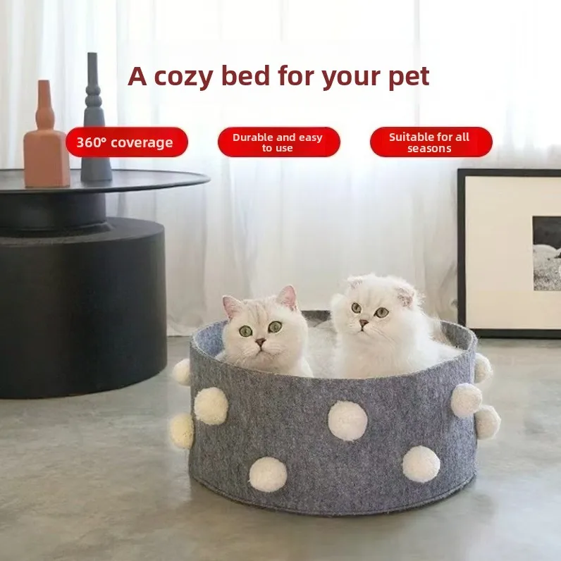 

Handwoven Wool Felt Bed Pet Nest Semi-Enclosed Comfortable All-Season round ape Breathable Design for Medium s