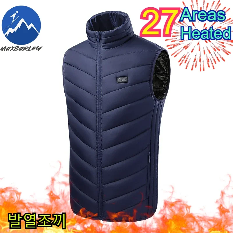 COMXZ 2025 Chaleco autocalentable para deportes al aire libre 21 zonas Calefacción multiárea Chaleco cálido de invierno para hombre Chaqueta de algodón con función de esquí