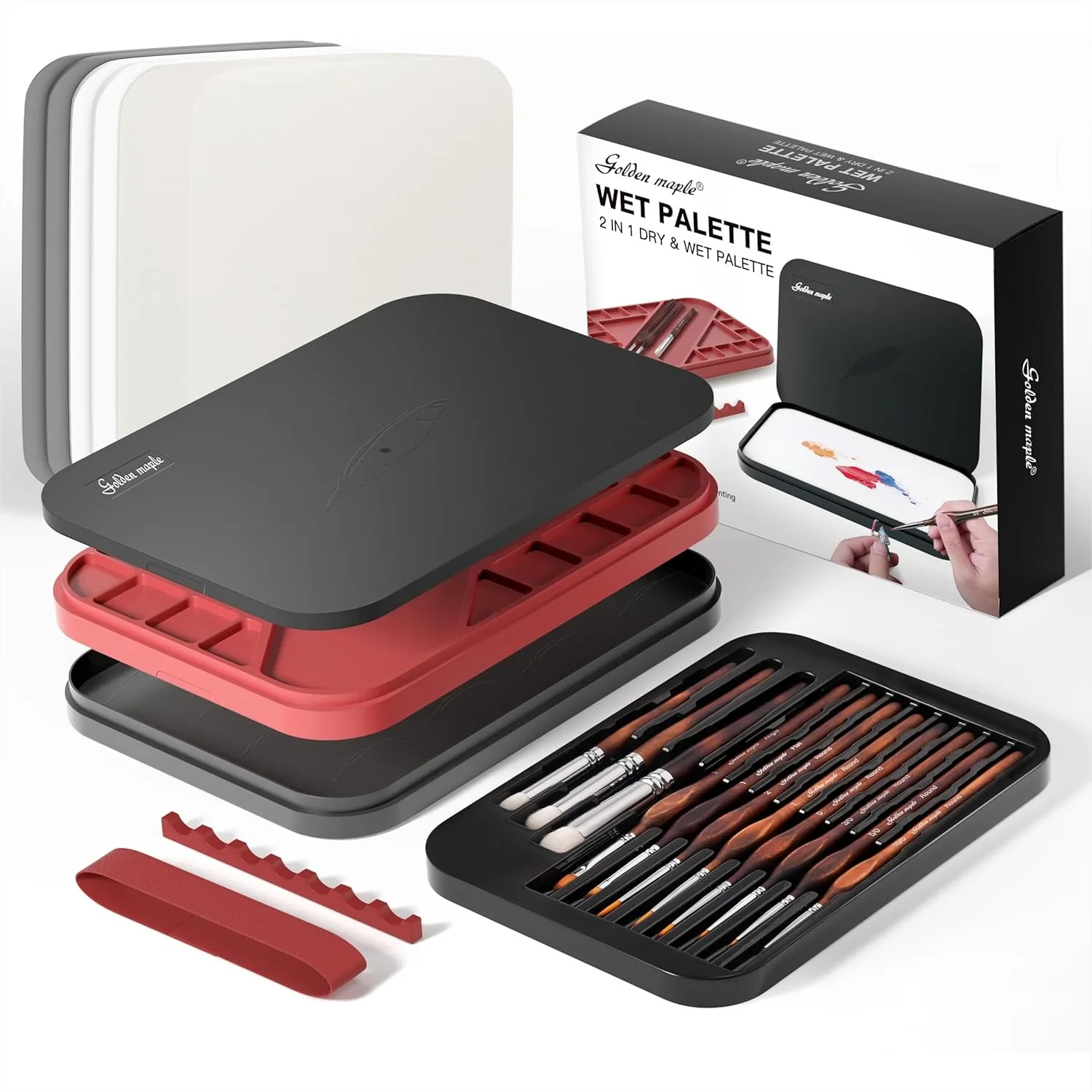 

Wet Palette for Painting Miniatures - 2 in 1 Dry and Wet Palette with Lid, 11 Brushes, 100 Palette Papers, 4 Sponges, Brush