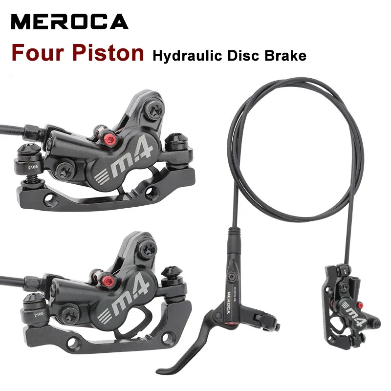 MEROCA MTB Bicycle Brake M4 Hydraulic Disc  Calipers 4 Piston 160mm Bilateral Brake 800/1400mm Oil Pressure Set Bike Parts