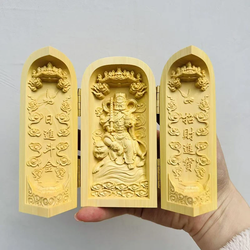 Solid wood carving Foldable Buddha sculptures and figurines Home Room Office Wealth Luck Feng Shui Decor Small decorative items