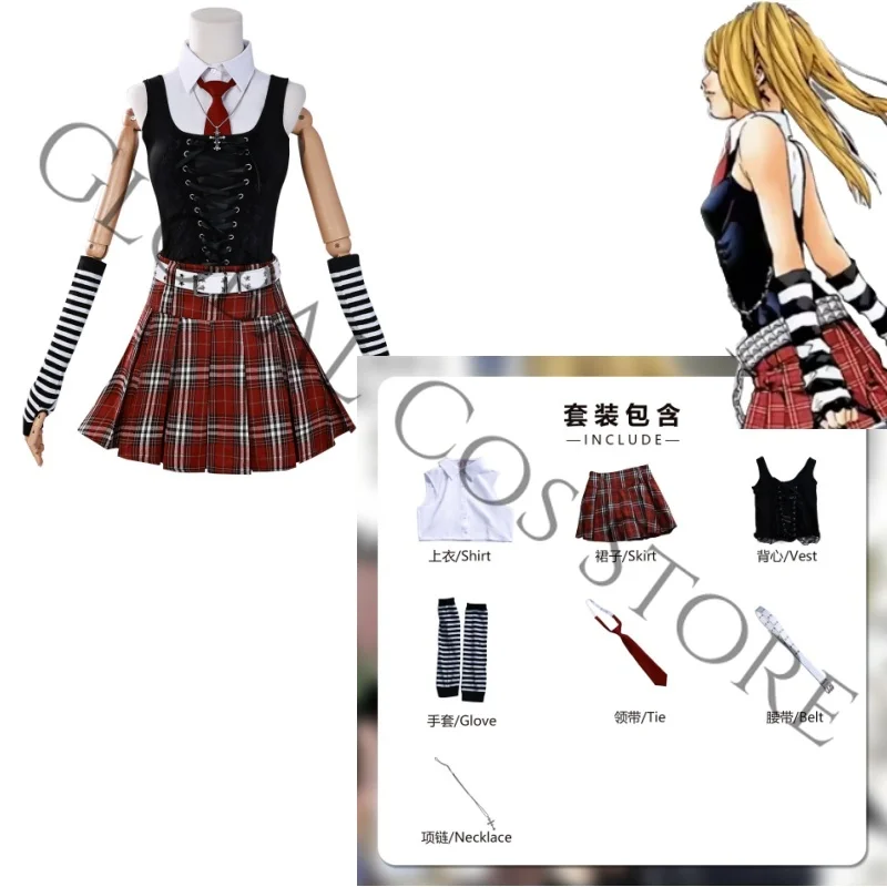 Anime Misa Amane Misamisa Cosplay Costume Top Vest Tie Skirt Set Black Red Jk Uniform Wig Notebook Accessories for Women view 5