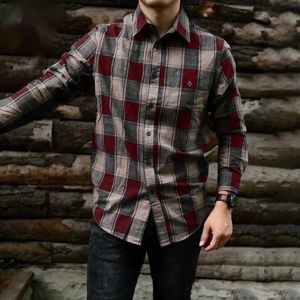 Men's Long Sleeve Plaid Check Shirts Single Pocket Comfortable Casual Carbon Pure Cotton Fashion Standard Fit Button Down Shirts