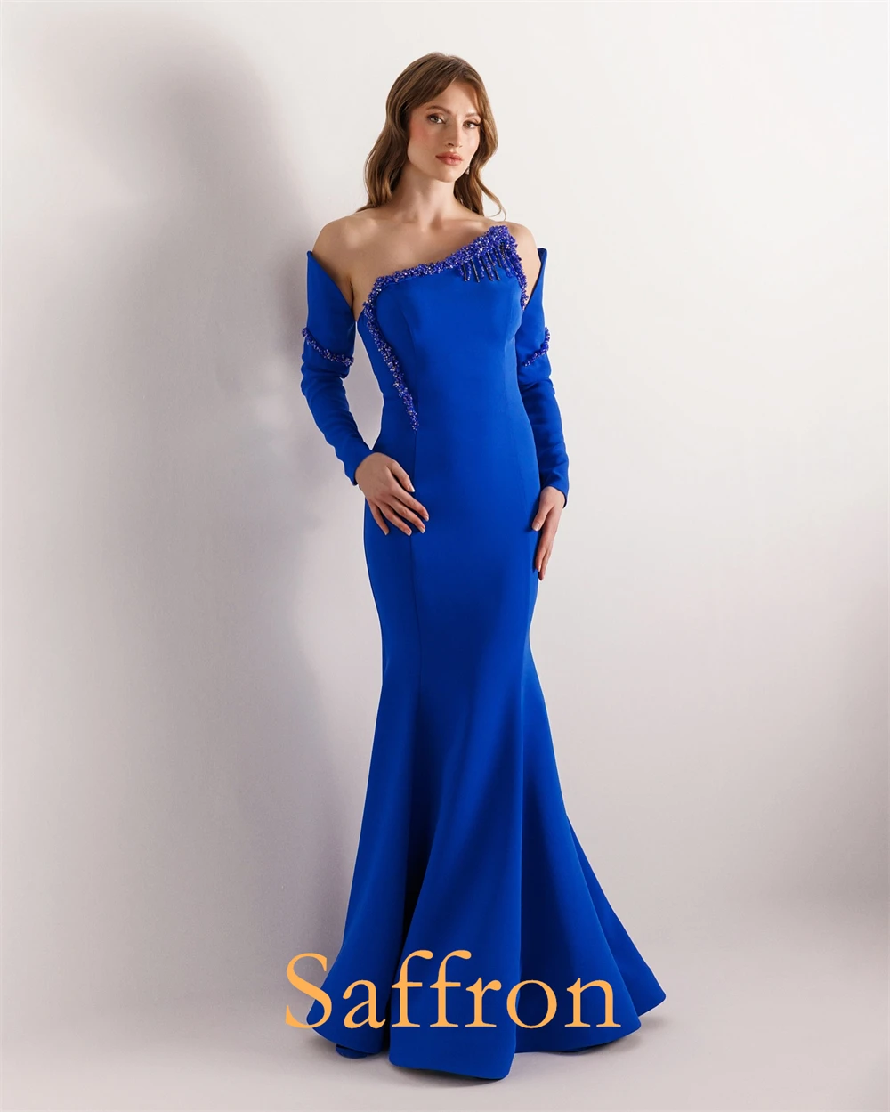 Vestido de noite sem alças de cristal brilhante personalizado gracioso sereia vestidos de celebridades moda manga destacável vestido de festa