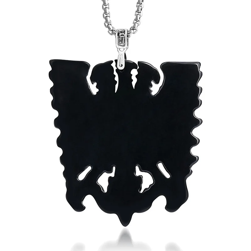 Natural Myanmar A-grade Black Chicken Jade Pendant with Three-Eagle Emblem S925 Silver Hip-Hop Style Jewelry Drop Shipping