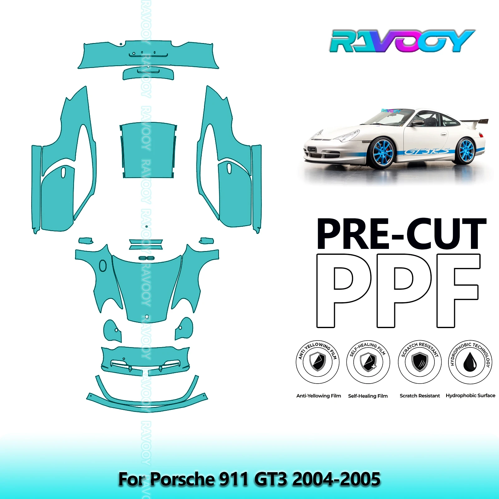 

8.5Mil Precut PPF Paint Protection Film Full Vehicle Clear Bra For Porsche 911 GT3 2004-2005
