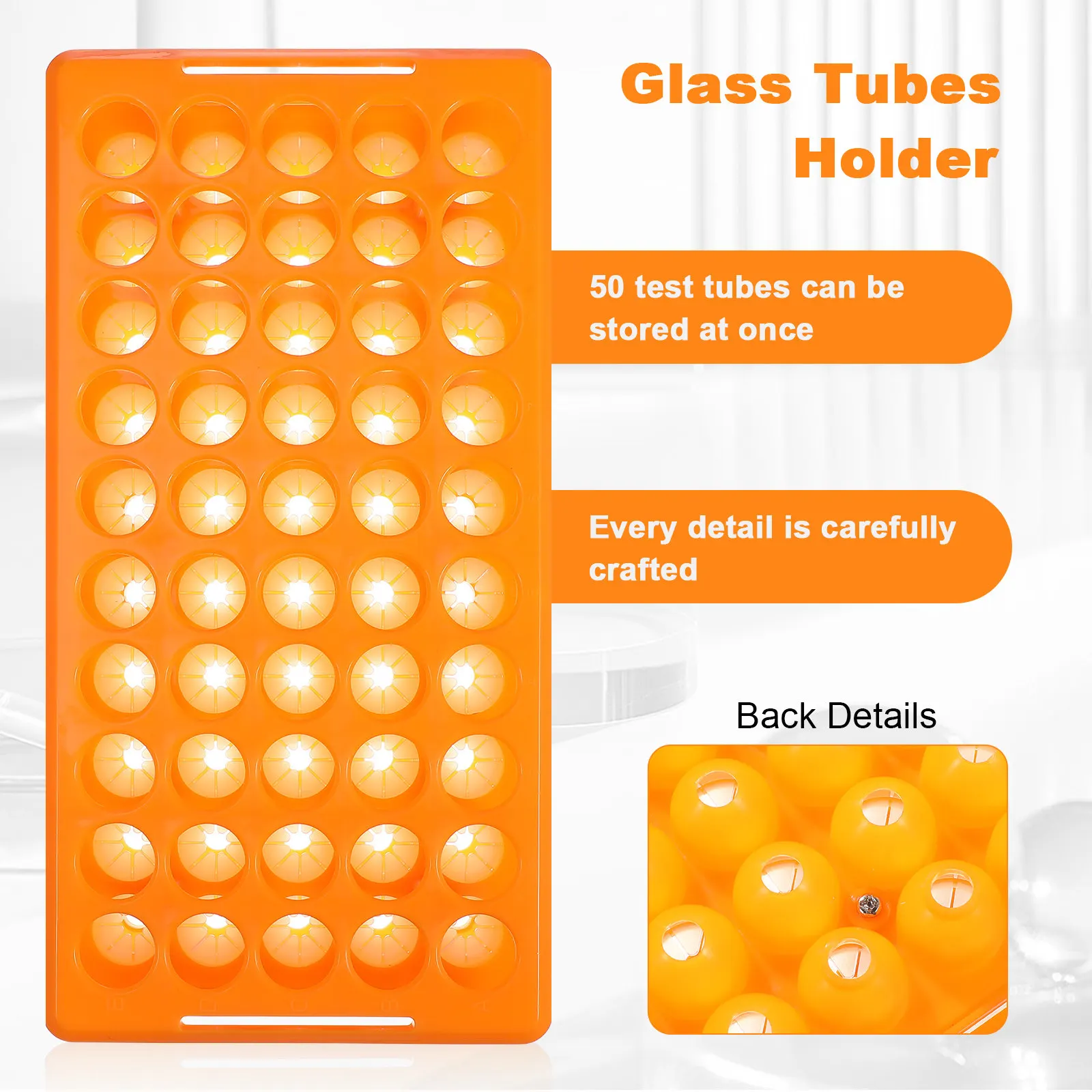 Test Tube Storage Rack 50 Hole Heavy Duty Laboratory Vial Holder for Glass Tubes and Shot Glasses Organization view 4