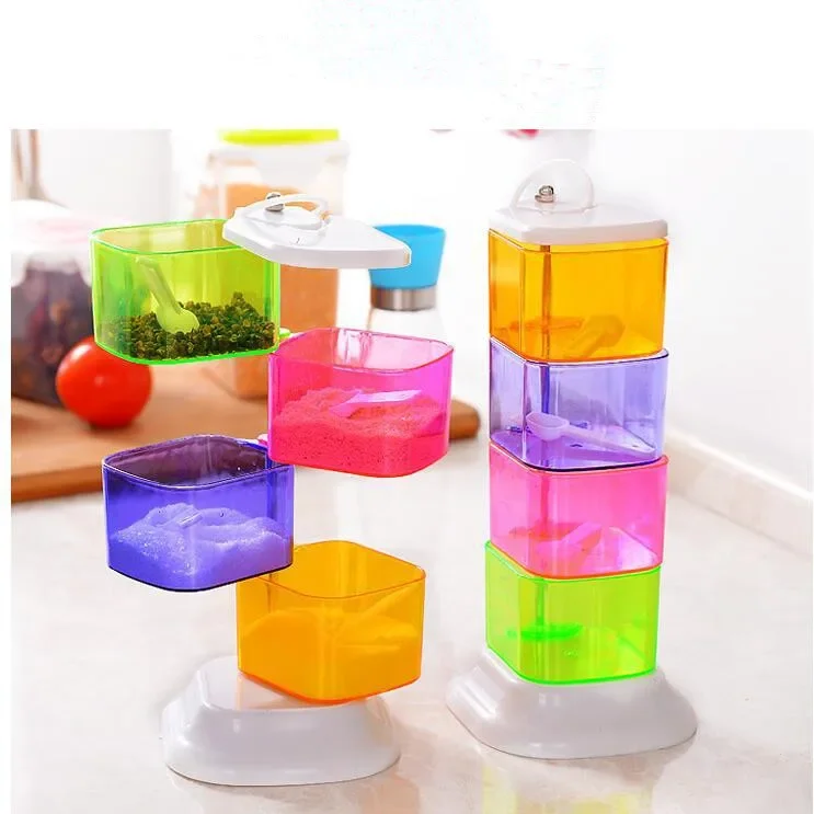 

Home Kitchen Commodity Seasoning Box 360-degree Rotating Color Mixing Spice Pepper Bottle Set OK 0731