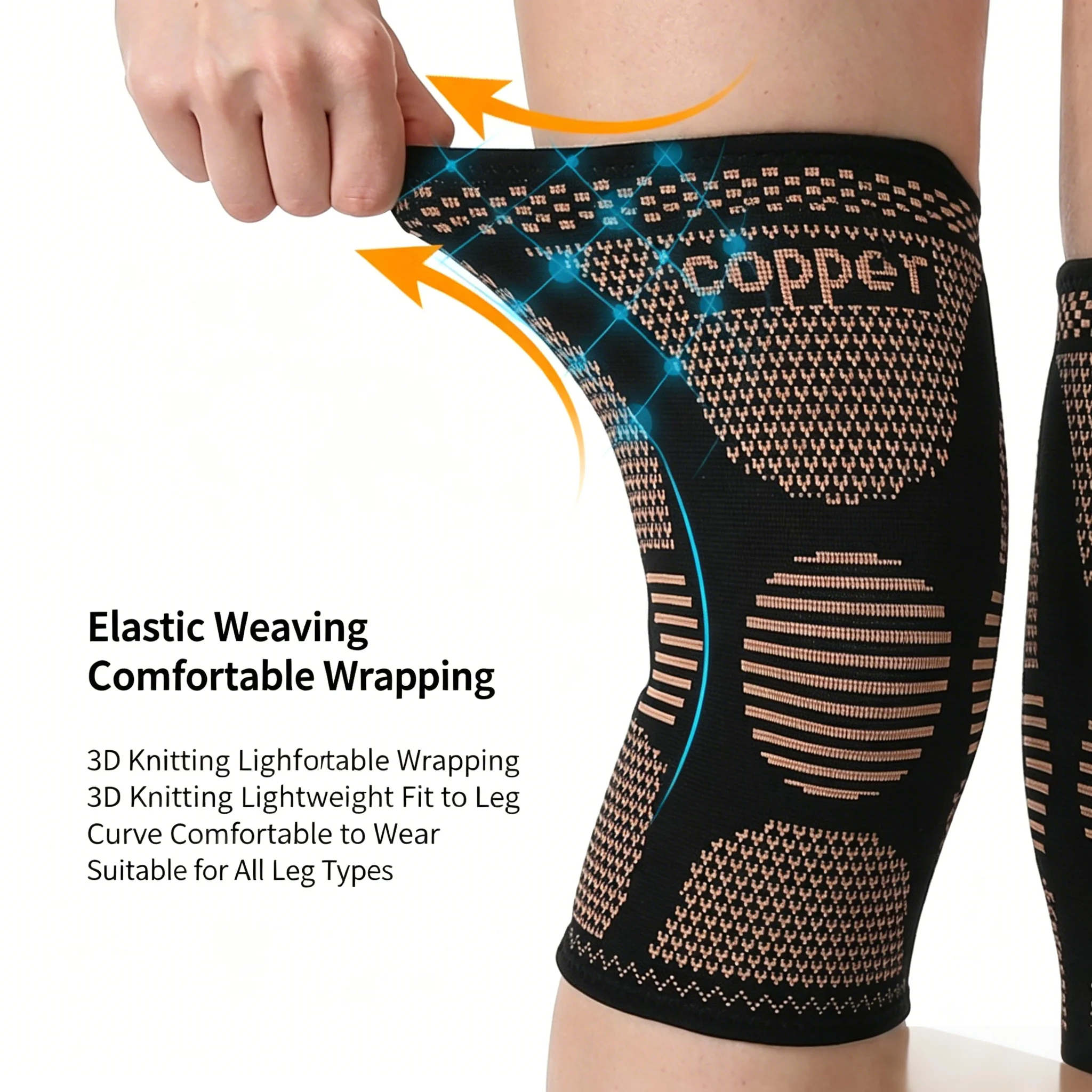 Copper Fiber Nylon Knitted Sports Knee Pads Elastic Breathable Basketball Sports Knee Pads Made of Copper Ion for Knee Support