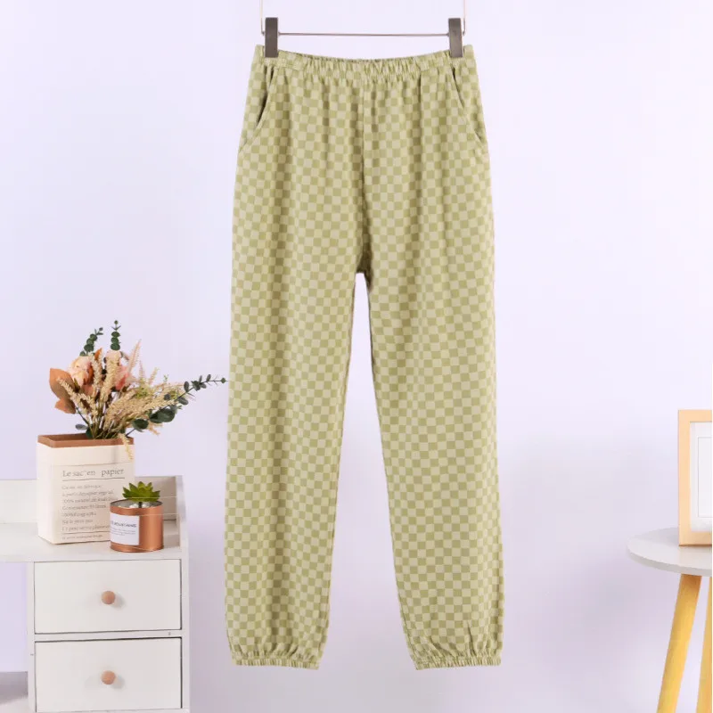 Pantalones De Mujer Women's Spring Autumn Thin Velvet Pyjamas Trousers Loose Sports Home Pants Fashion Plaid Pajama Pant