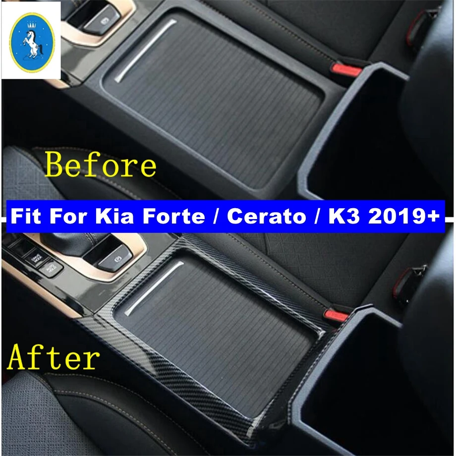 

Front Seat Water Cup Holder Decor Panel Cover Trim Fit For Kia Forte / Cerato / K3 2019 - 2023 Carbon Fiber Look Car Accessories