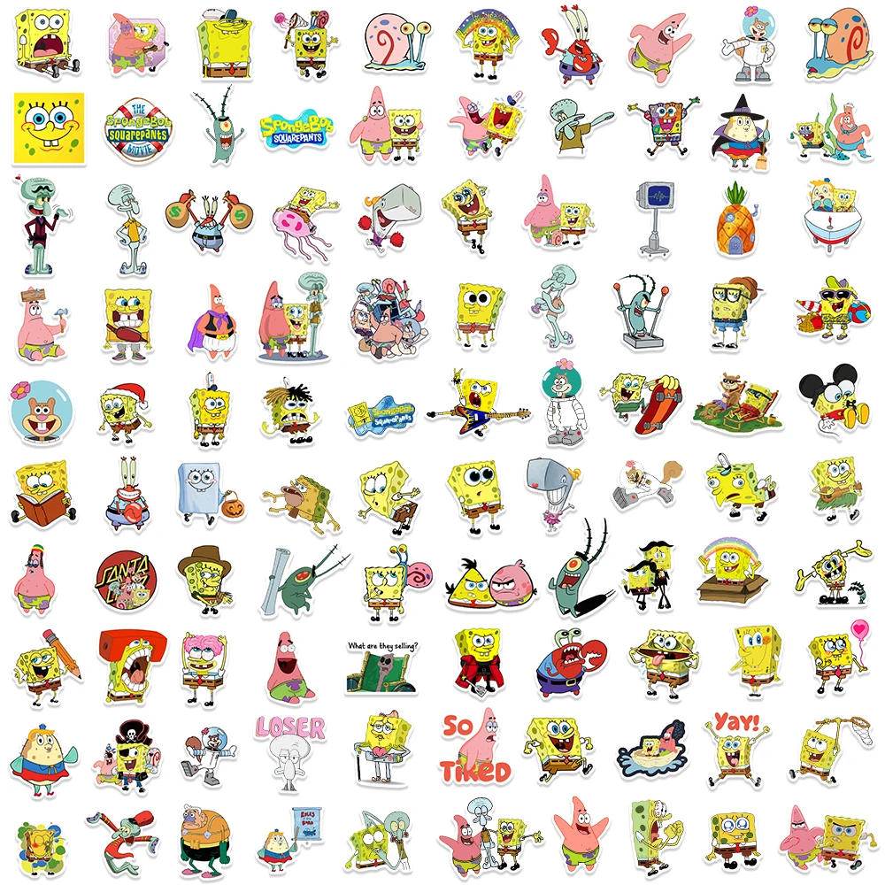 50/100pcs SpongeBob SquarePants Stickers Cartoon Laptop Car Refrigerator Motorcycle Luggage Waterproof Gift Children Toy Deals