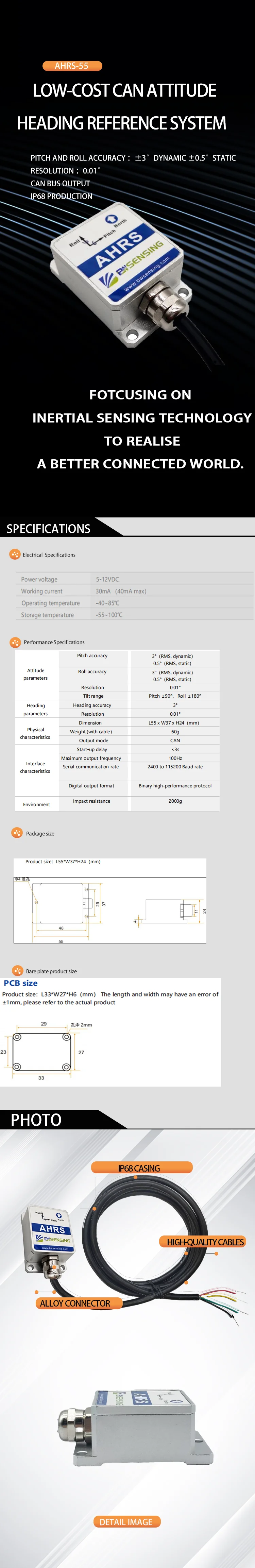 MAF BWSENSING 3 Axis Accelerometer+3 Axis Magnetometer+3 Axis Gyro AH55 Digital Output RS232 RS485 TTL Optional