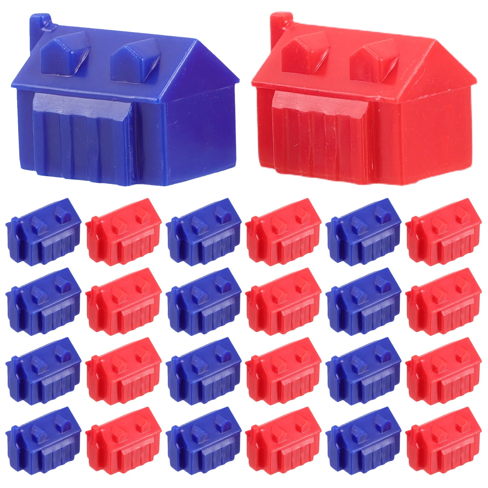 

40Pcs Board Game Replacement Parts Property Trading Miniature Hotels Houses Plastic Pieces Blue Red Game Supplement